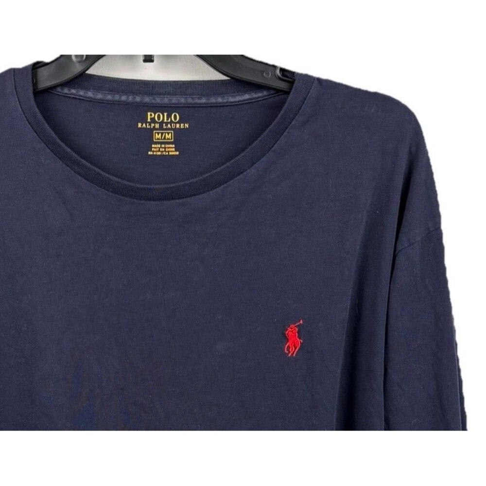 Polo Ralph Lauren, long sleeved men’s Medium pullover shirt navy cotton pony